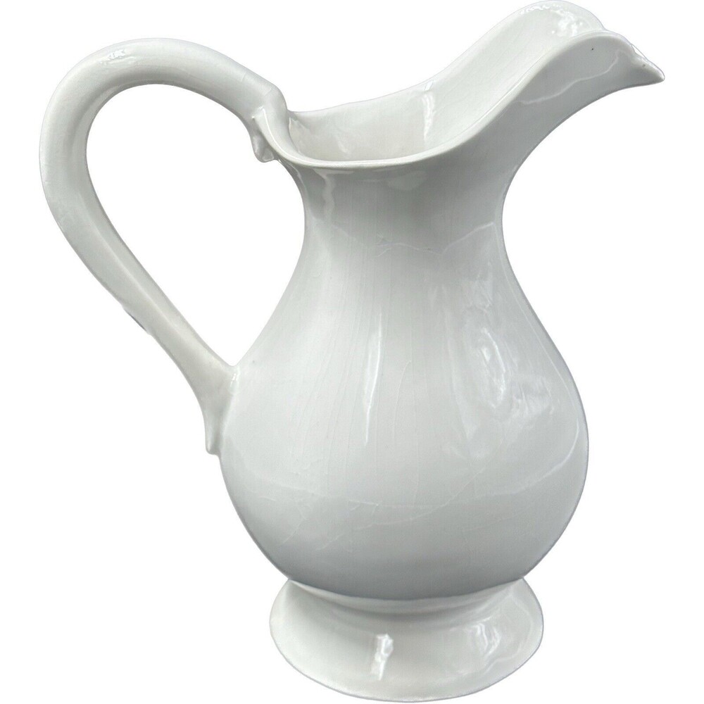 Large Blue and Brown Ceramic Floral Pitcher made in Italy 11.25" Tall - Picture 3 of 6